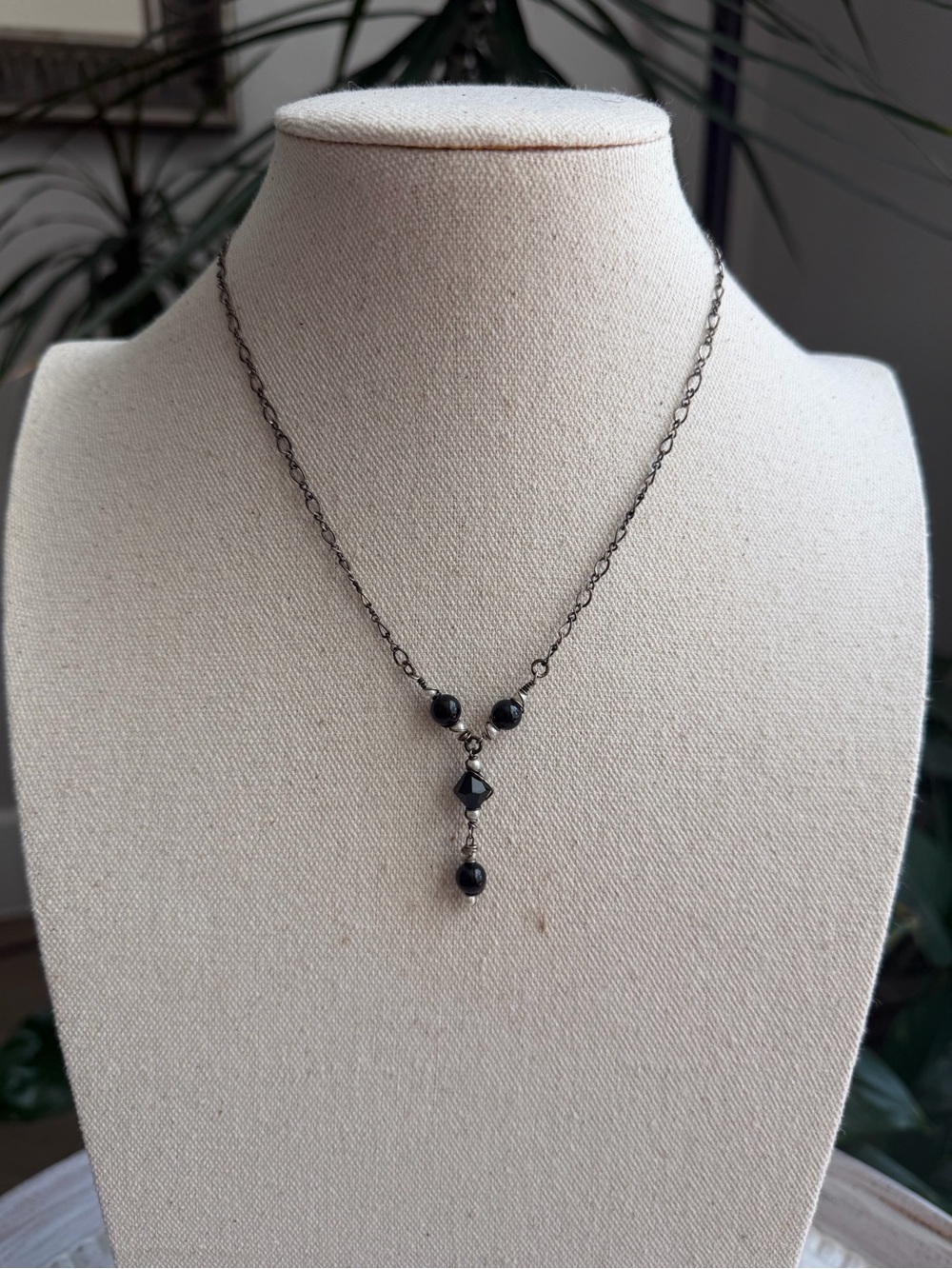 Handmade Vintage Y-drop Necklace With Semi-Precious Stones